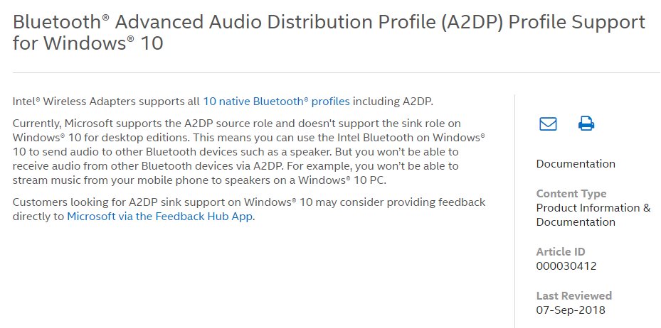 does widcomm bluetooth software support a2dp