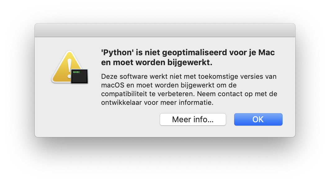 'Python' is not optimized for your Mac and needs to be updated.png