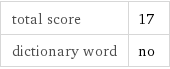 total score | 17
dictionary word | no