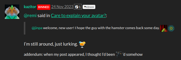 A screenshot of the above post but the associated avatar is the fractal hamster posted prior
